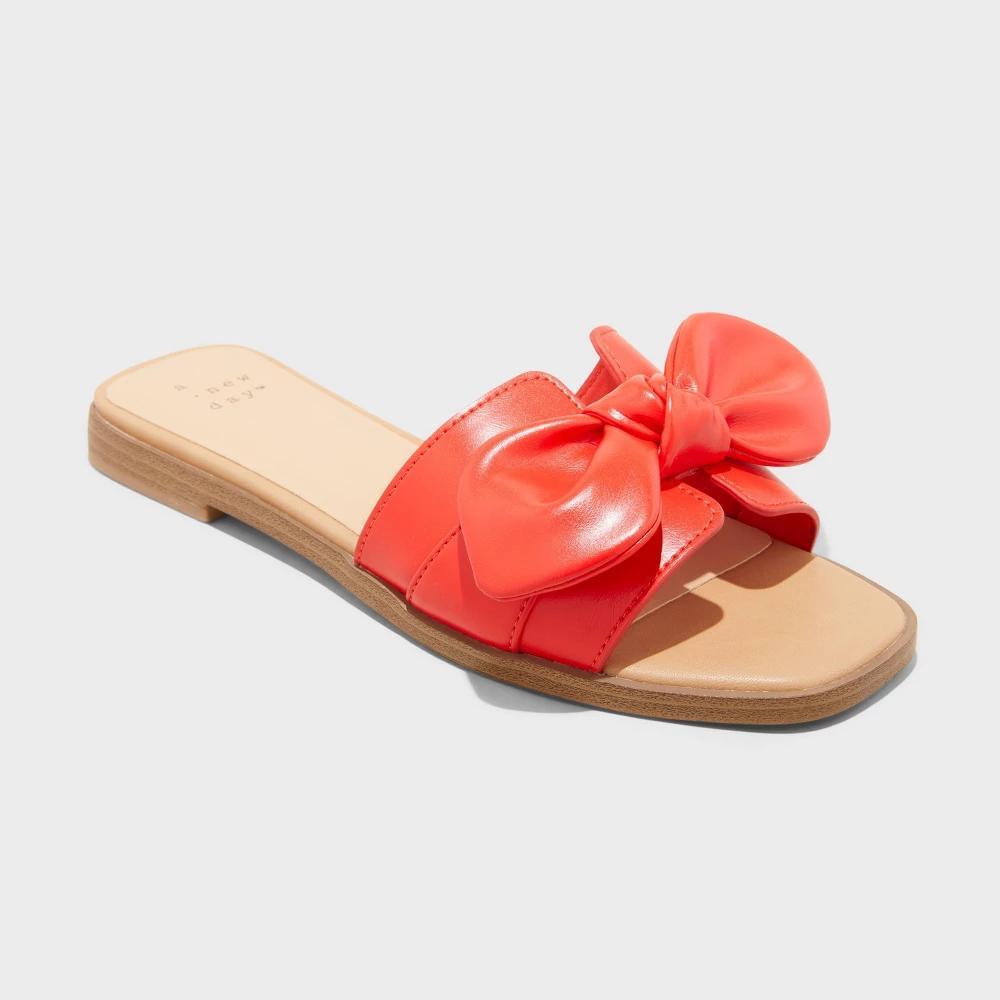 Womens Maple Bow Flat Sandals - A New Day Red 9 Product Image