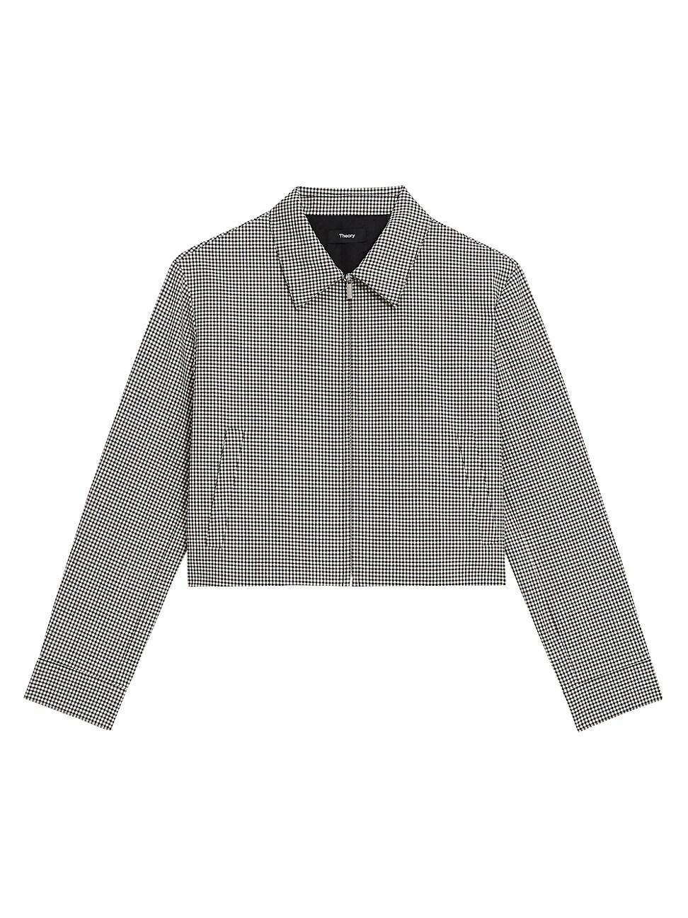 Check Wool-Blend Crop Jacket Product Image