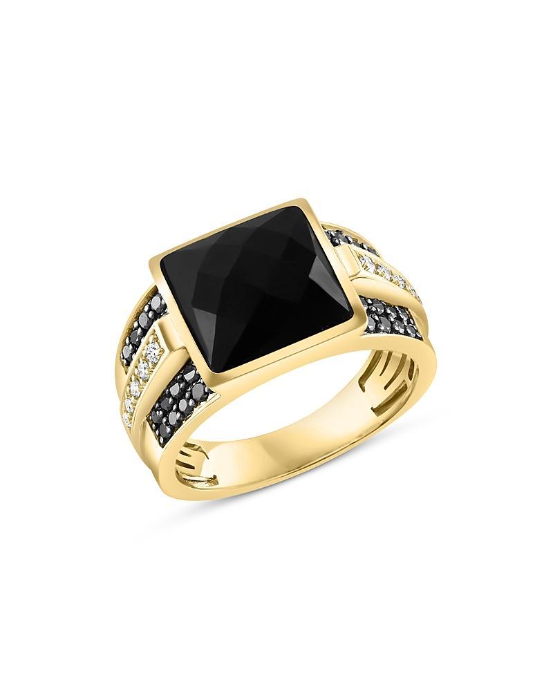 Bloomingdales Mens Onyx, White & Black Diamond Ring in 14K Yellow Gold Product Image