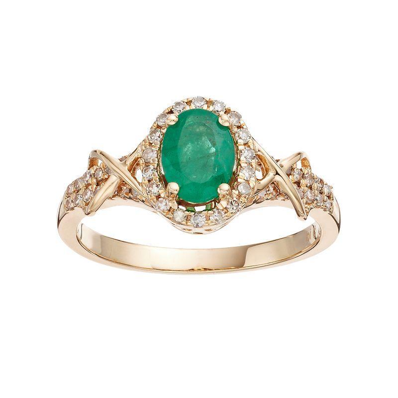 Gemminded 10k Gold Emerald & 1/4 Carat T.W. Diamond Halo Ring, Womens Green Product Image