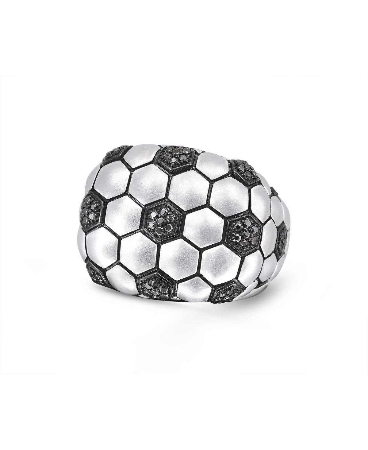 LuvMyJewelry Soccer Football Design Sterling Silver Black Diamond Statement Men Ring Product Image