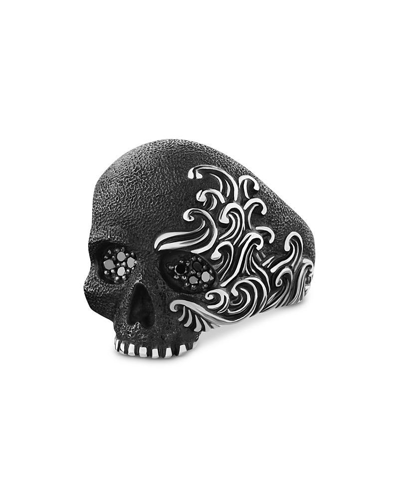 Mens Waves Skull Ring with Pav Black Diamonds Product Image