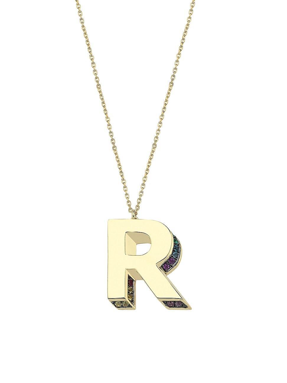 Womens Initials 14K Yellow Gold & Sapphire 3D Pendant Necklace Product Image