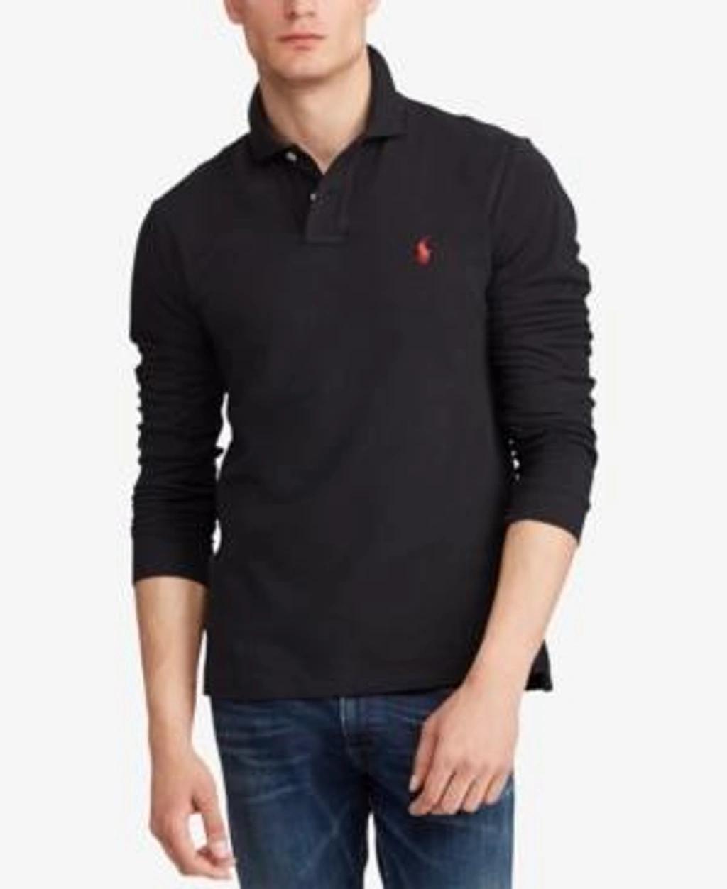 Classic Fit Mesh Long-sleeve Polo Shirt In Polo Black/c3870 Product Image