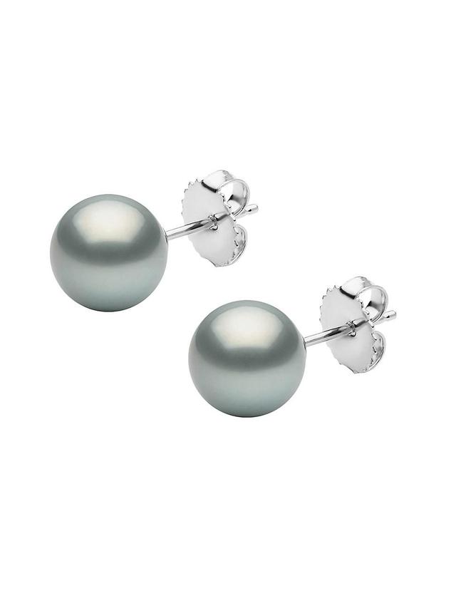 Womens 14K White Gold & 9-10MM Grey Tahitian Pearl Stud Earrings Product Image