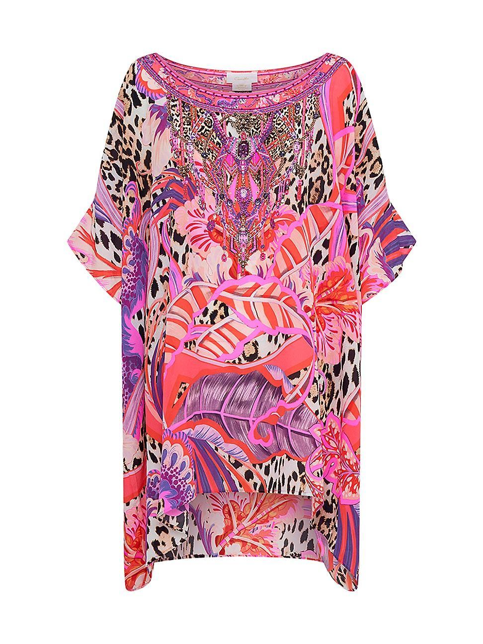 Womens Leopard Leaf Silk Mini Caftan Product Image