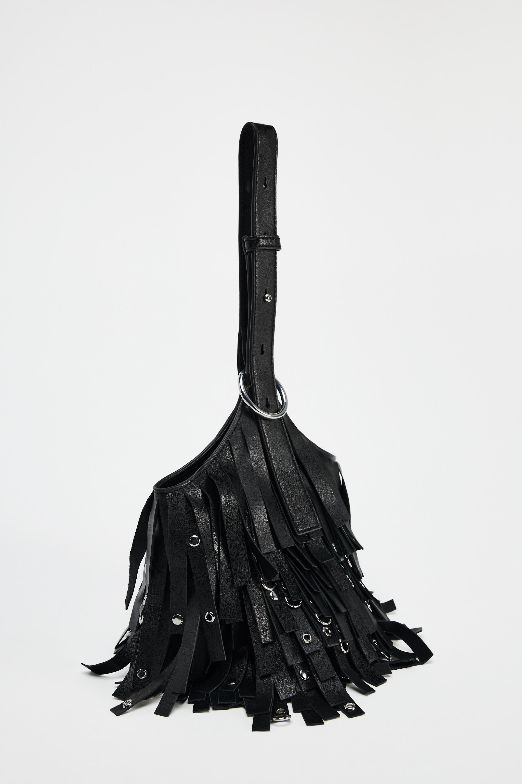 FRINGED LEATHER BUCKET BAG Product Image