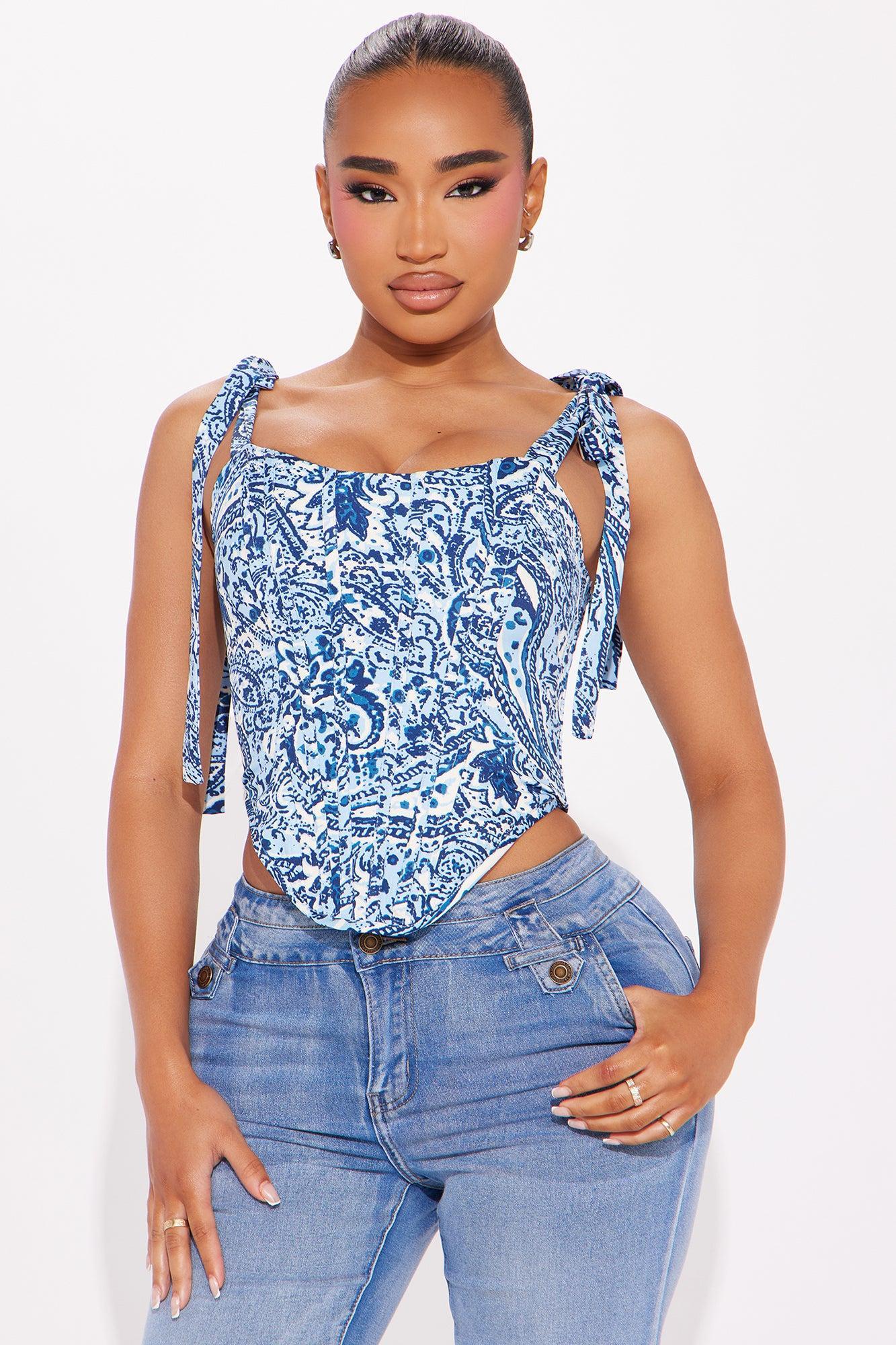 Inner Peace Paisley Corset Top - Blue/combo Product Image