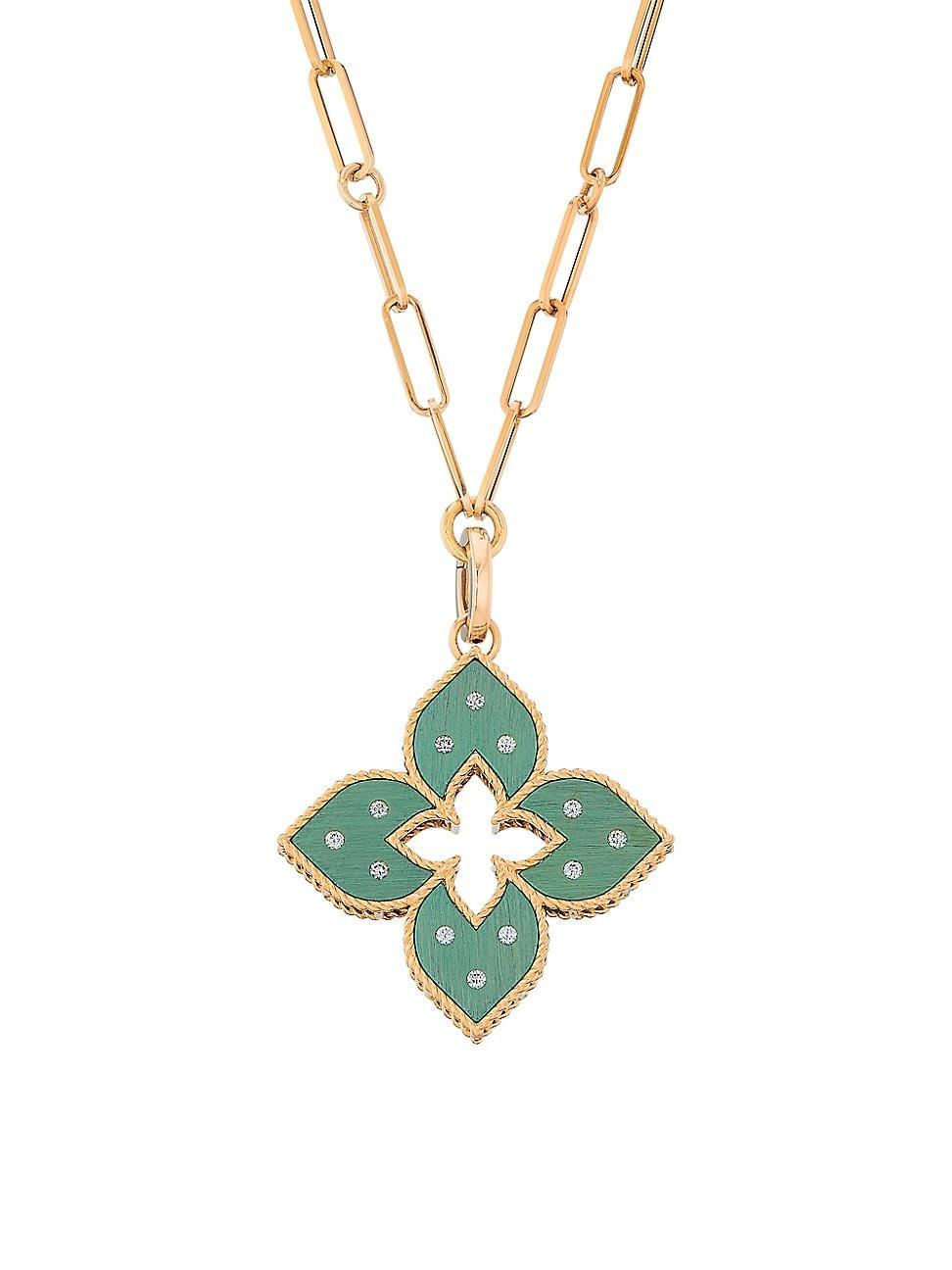 Womens Venetian Princess 18K Rose Gold, Green Titanium, & 0.15 TCW Diamond Flower Pendant Necklace Product Image