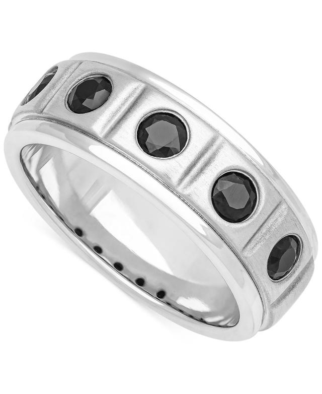 Mens Black Sapphire Textured Band (1-1/3 ct. t.w.) in Sterling Silver Product Image