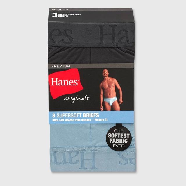 Hanes Originals Premium Mens SuperSoft Briefs 3pk - Blue/Black Product Image