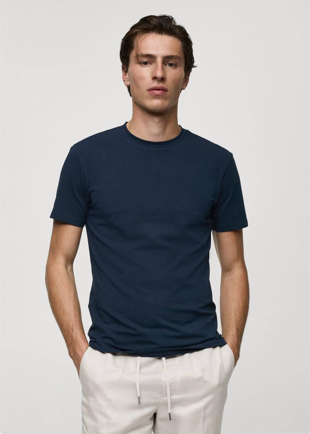 MANGO MAN - Stretch cotton T-shirt navyMen Product Image