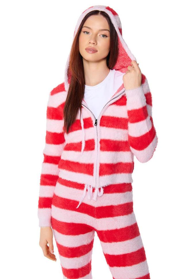 GOOD KARMA FUZZY ZIP UP HOODED SWEATER Product Image