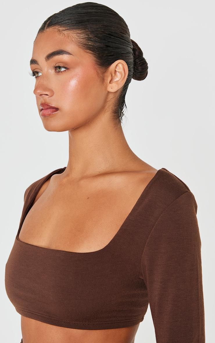 Brown Contour Jersey Square Neck Crop Top Product Image