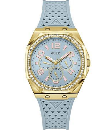 Guess Womens Multifunction Crystal Blue Silicone Strap Watch Product Image