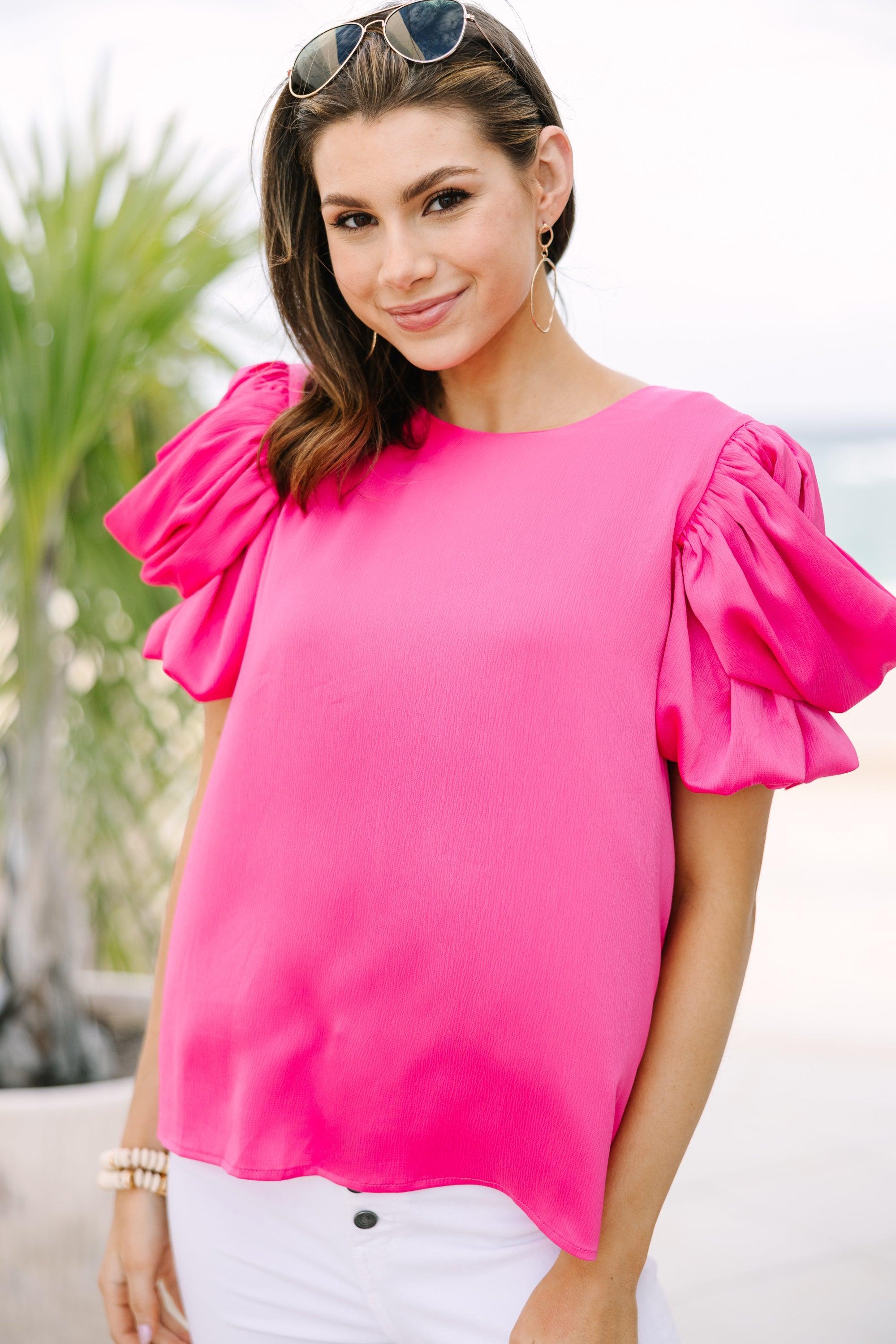 Here For The Drama Pink Draped Sleeve Blouse Female Product Image