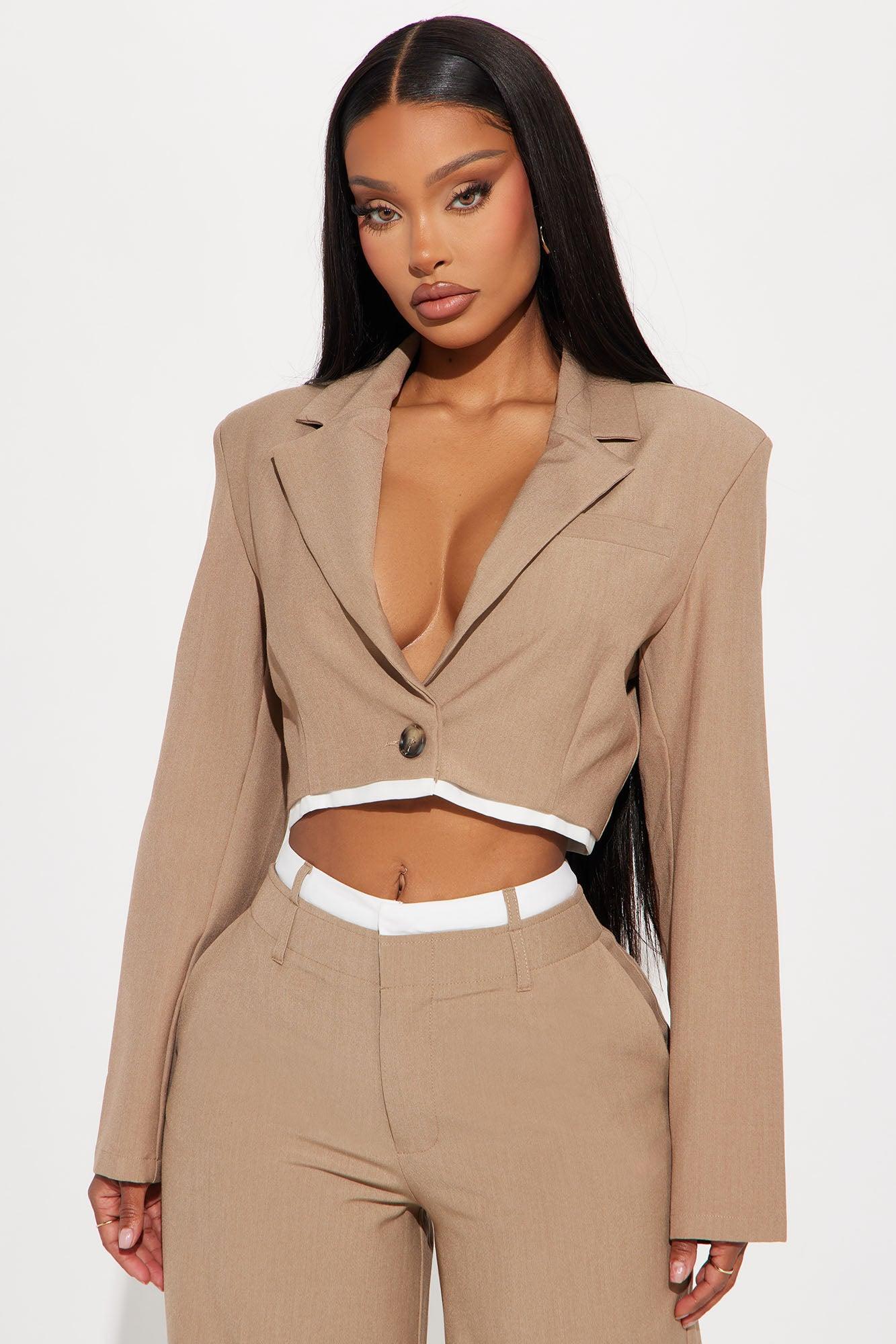 Chantel Cropped Blazer - Taupe Product Image