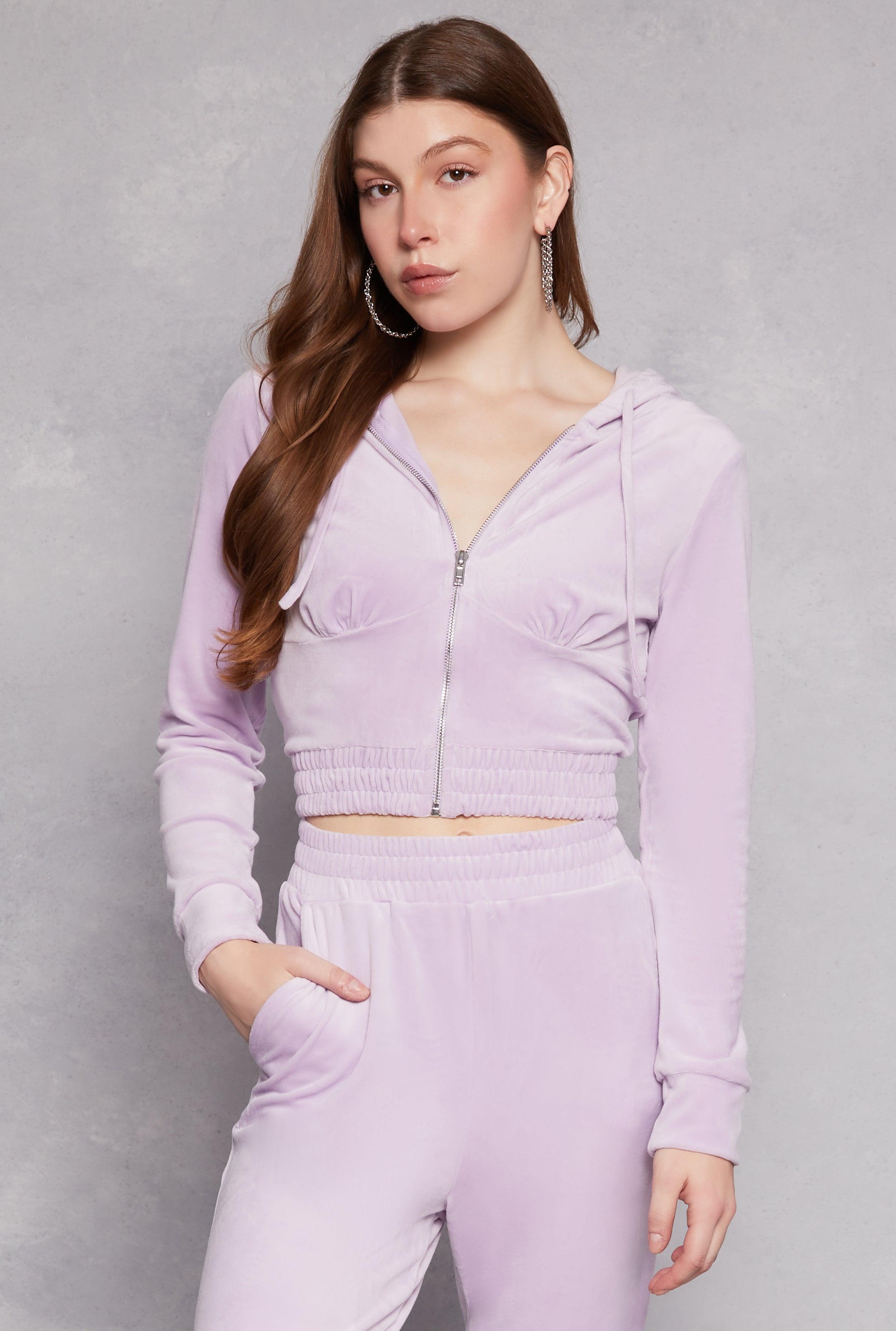 Womens Iris Velour Zip Front Cropped Hoodie Product Image