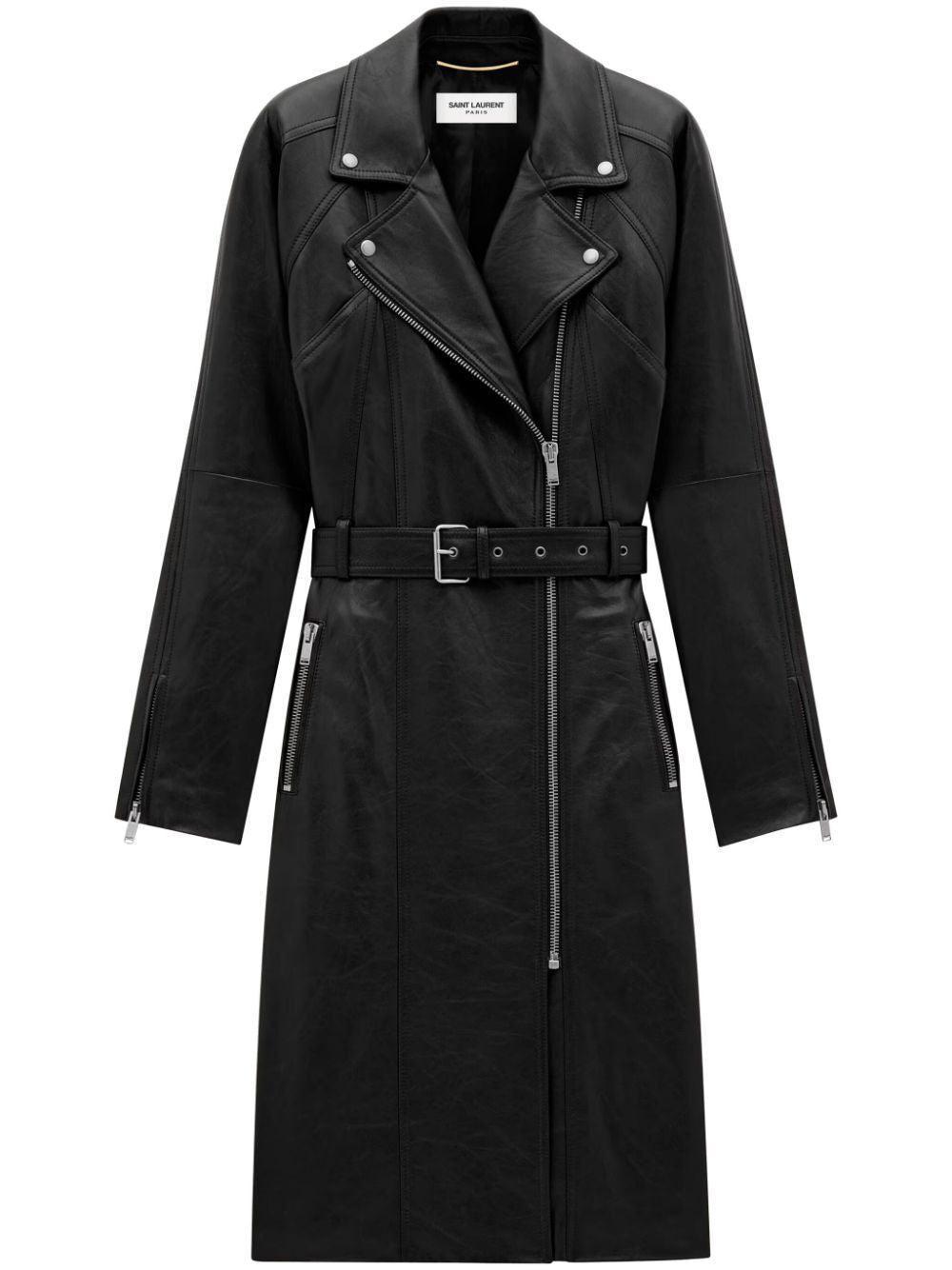 SAINT LAURENT Leather Coat In Black Product Image