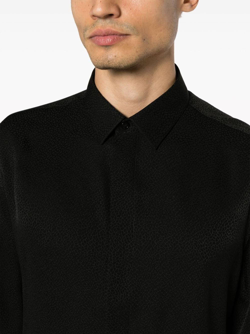 Long-sleeved Silk-linen Shirt In Black Product Image