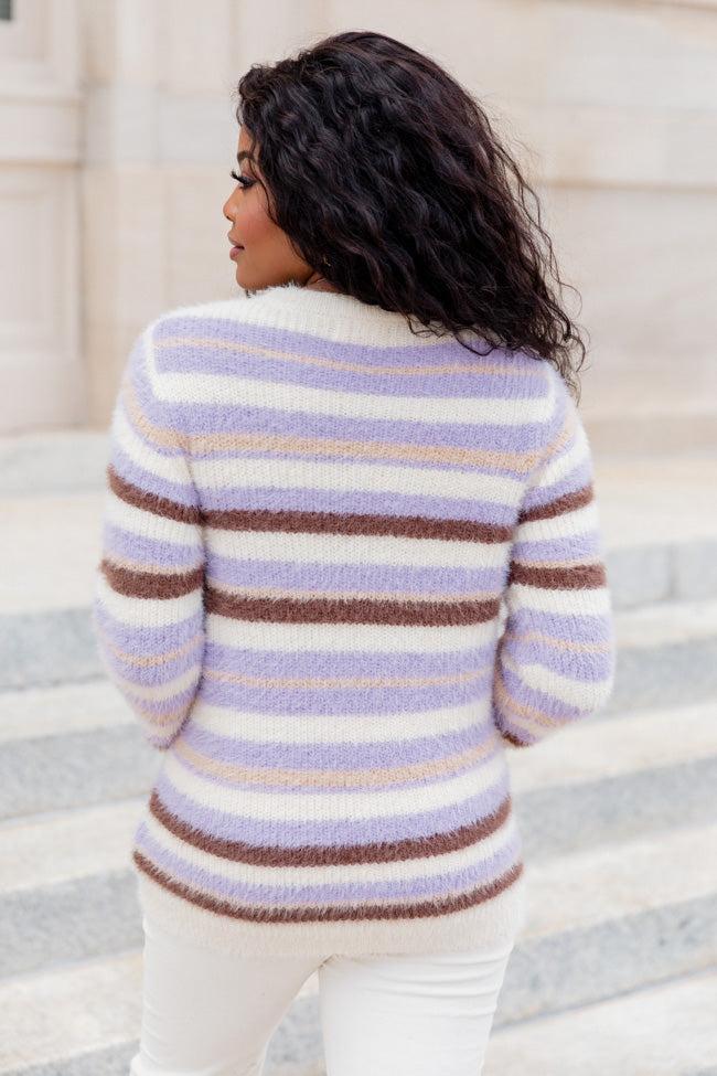 Trying Everything Purple And Brown Fuzzy Striped Sweater FINAL SALE Product Image