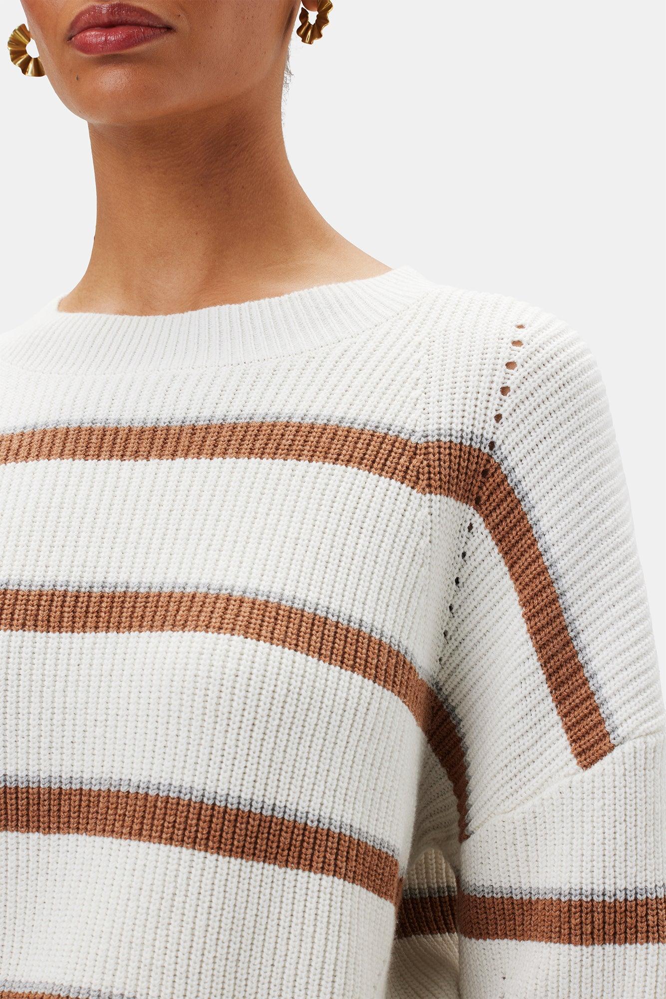 Emma Striped Sweater - Ivory Tan Gray Stripe Product Image