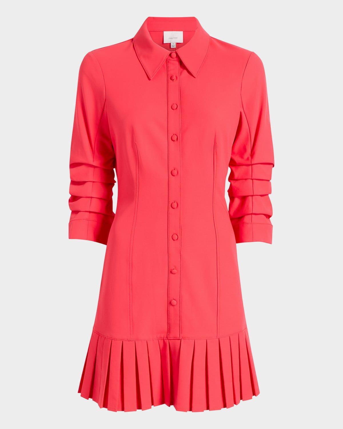 Lucilla Topstitched Pleated-Hem Mini Shirtdress Product Image