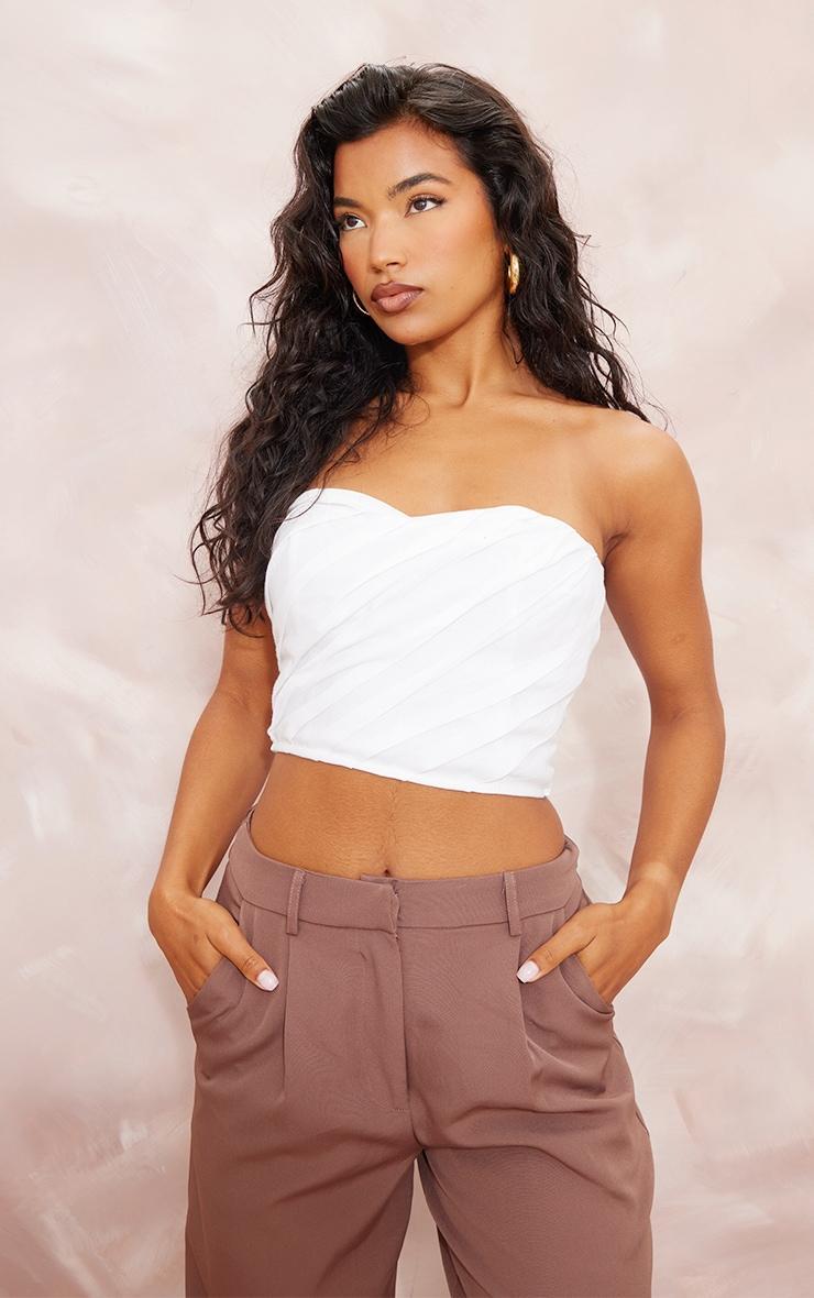 White Linen Look Tie Waist Crop Top Product Image