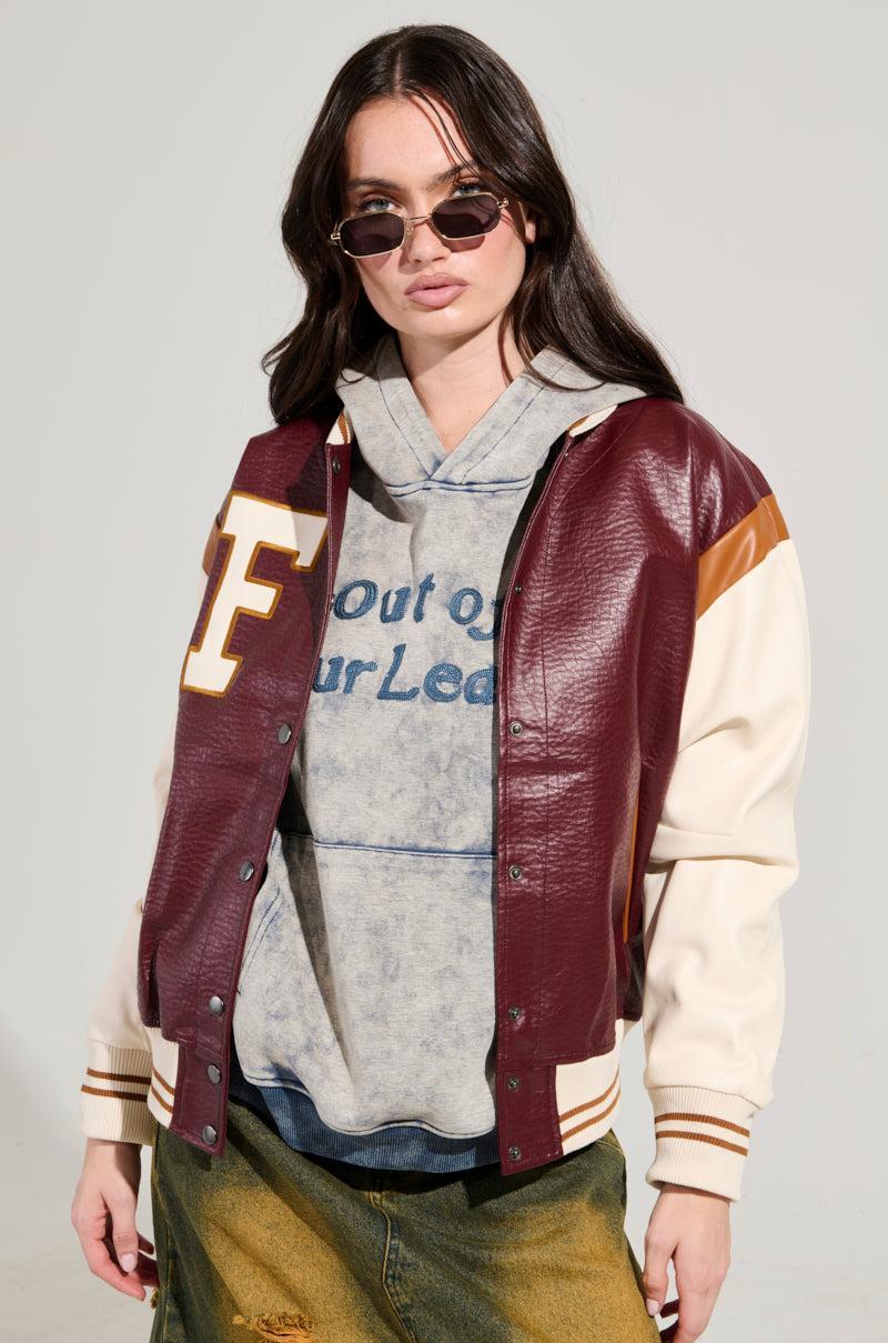 ROCKIT FAUX LEATHER VARSITY BOMBER Product Image