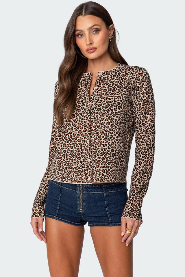 Leopard Printed Knit Cardigan Product Image