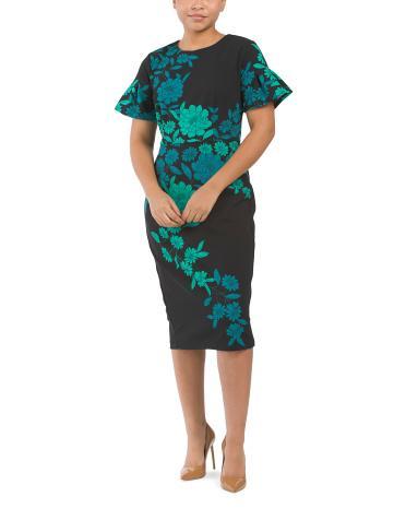 Scuba Crepe Floral Print Midi Dress for Women Product Image