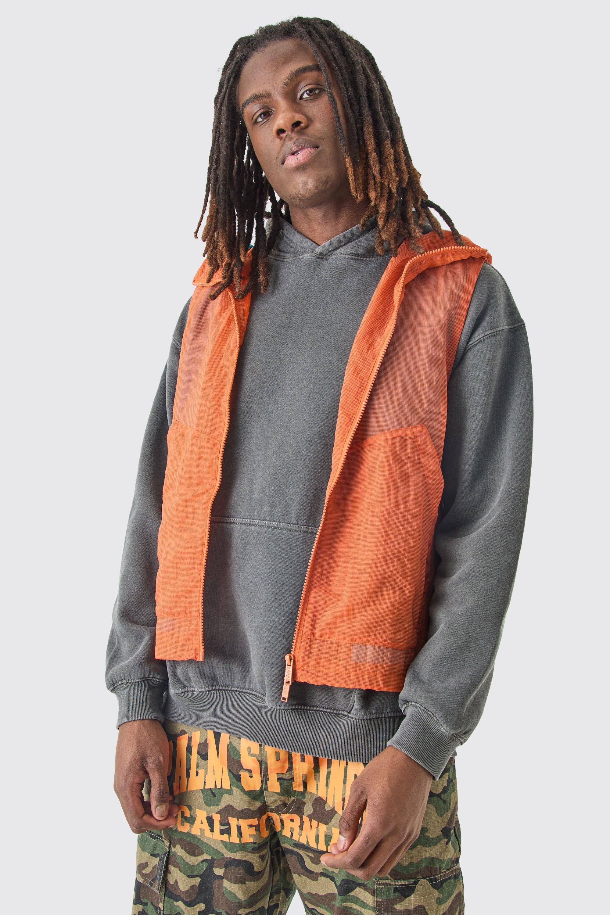 Sheer Ripstop Hooded Utility Vest | boohooMAN USA Product Image