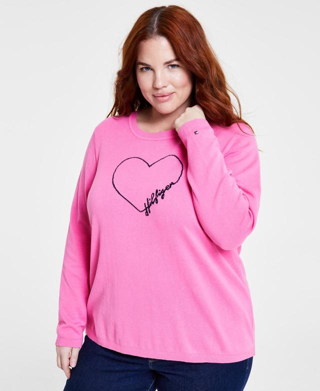 Tommy Hilfiger Plus Size Heart Outline Sweater - Dahlia Product Image