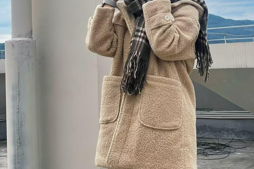 Faux Shearling Hooded Duffle Coat Product Image