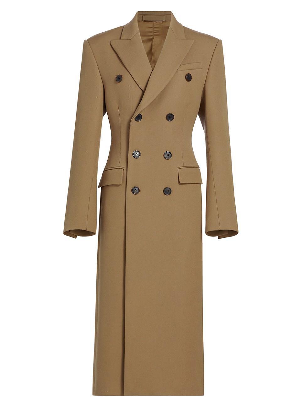 Womens Double-Breasted Wool Long Coat Product Image