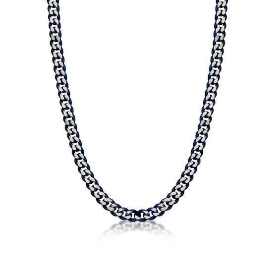 Men's 8.0mm Multi-Finish Curb Chain Necklace in Solid Stainless Steel and Blue IP - 22" Product Image