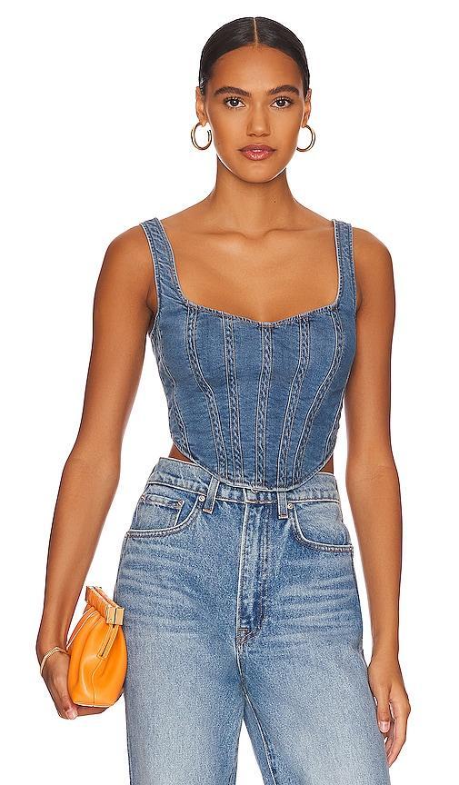 Bardot Denim Corset Bustier in Blue. - size 8 (also in 10, 12, 2) Product Image