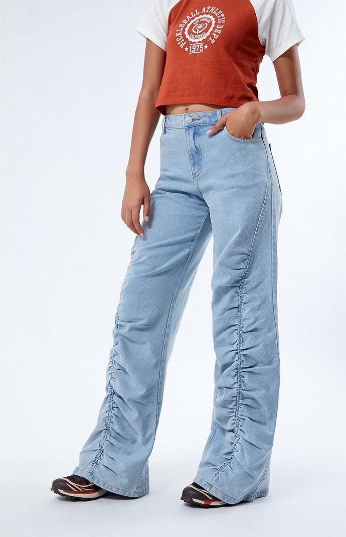 Women's Ruched Wide Leg Jeans - Product Image