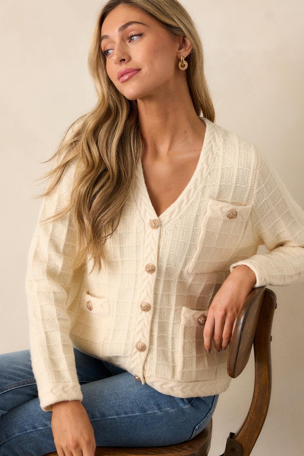 Quiet Days Ivory Cable Knit Cardigan Product Image