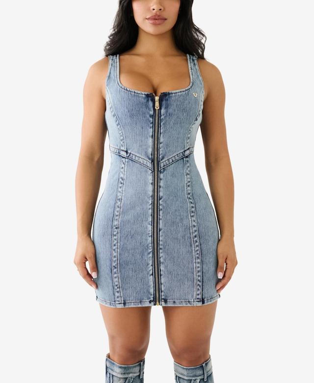 True Religion Womens Terry Zip Front Denim Dress Product Image