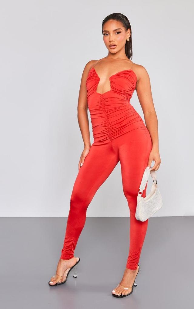 Red Ruched Cutout Jumpsuit Product Image