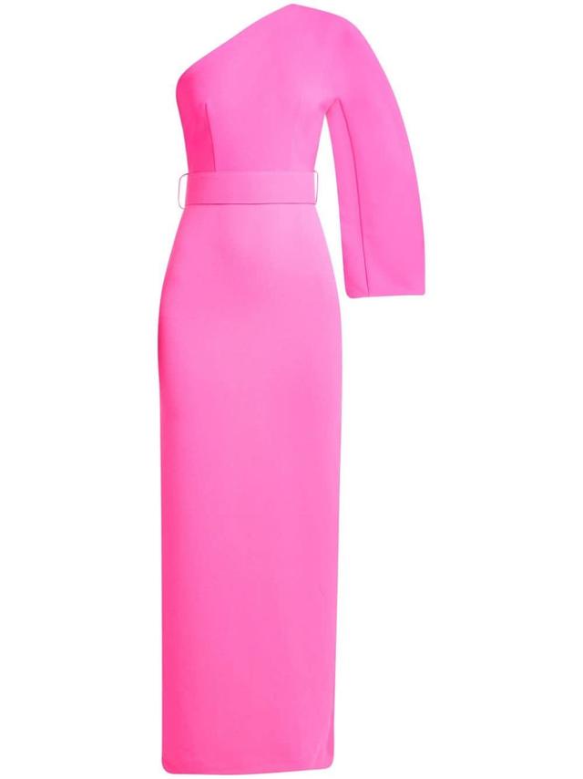 One-shoulder Belted Maxi Dress In Pink Product Image