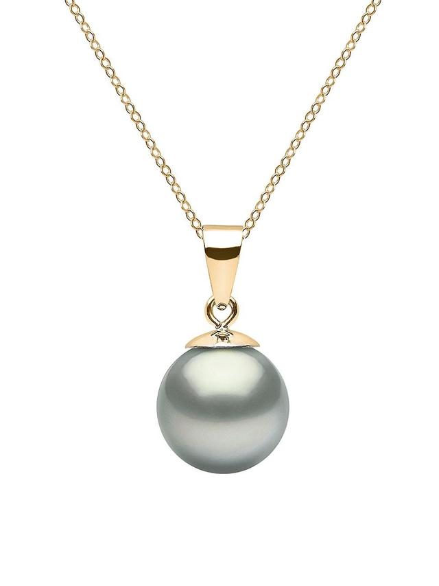 Womens 14K Yellow Gold & 9-10MM Grey Tahitian Pearl Pendant Necklace Product Image