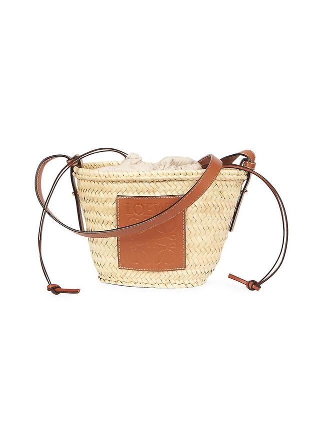 x Paulas Ibiza Basket Bucket Bag in Palm Leaf with Drawstring Pouch and Leather Strap Product Image