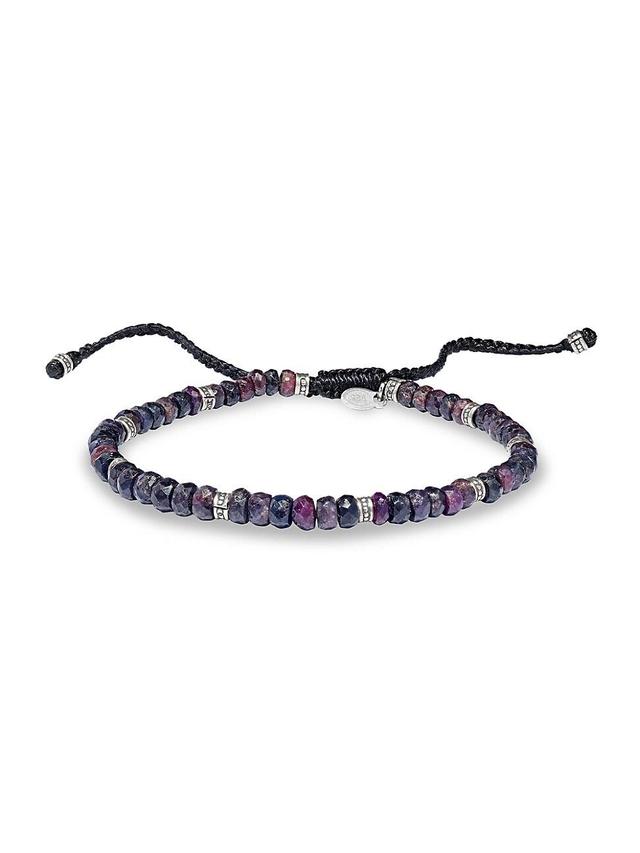 Mens Sterling Silver & Fluorite Cord Bracelet Product Image