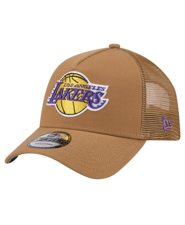 New Era Mens Tan Los Angeles Lakers 9FORTY A-Frame Trucker Adjustable Hat Product Image