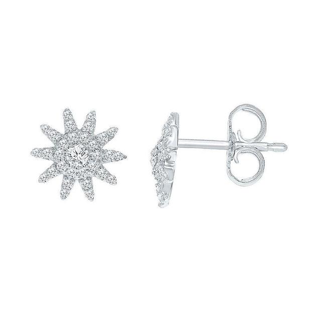 10k Gold 1/4 Carat T.W. Diamond Sun Earrings, Womens, White Product Image