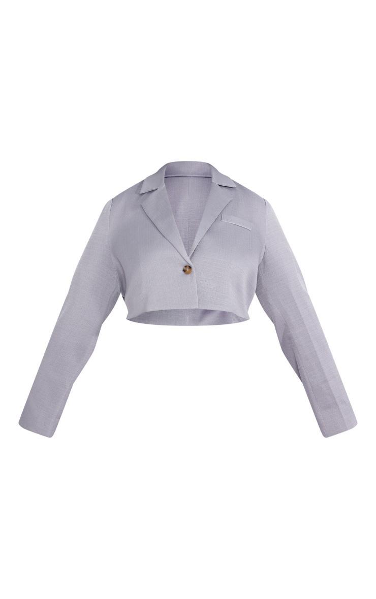  Plus Grey Linen Look Cropped Blazer Product Image