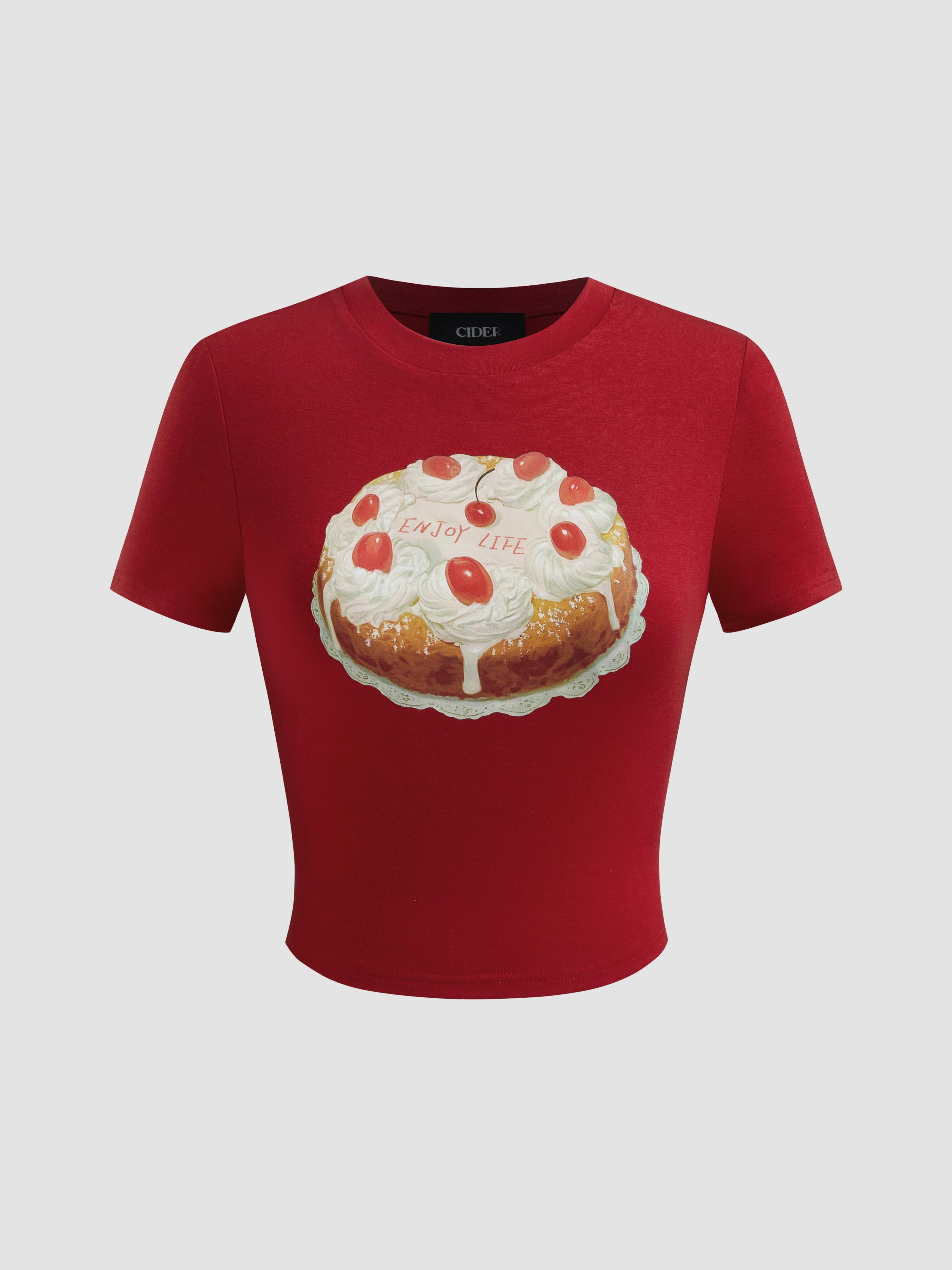 Round Neckline Cake Graphic Crop Short Sleeve Tee product image