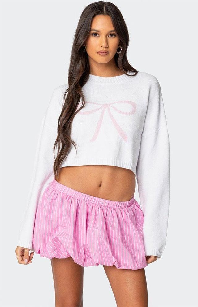 Knit Bow Cropped Sweater Product Image